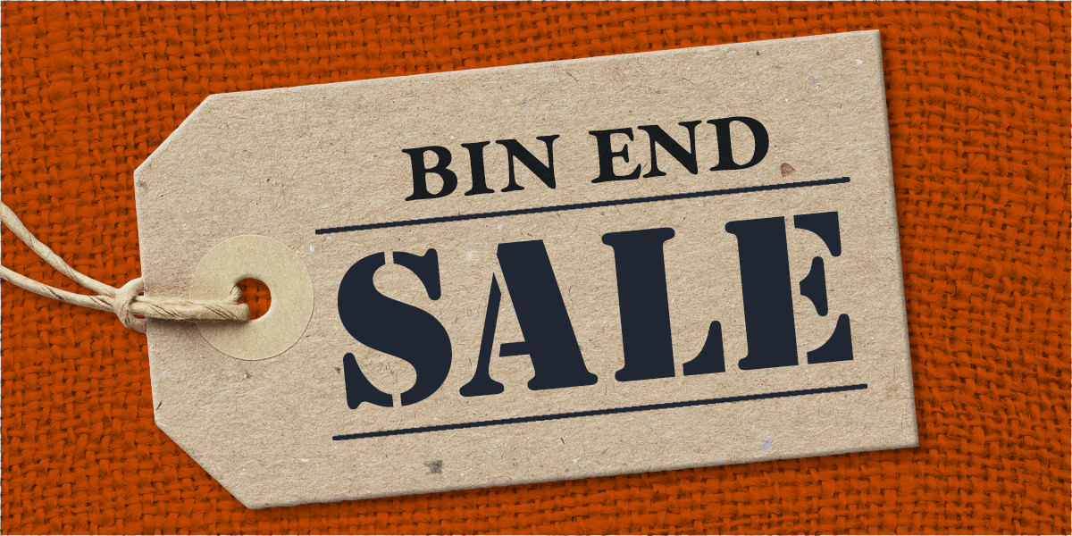 a tag with bin end sale written on it